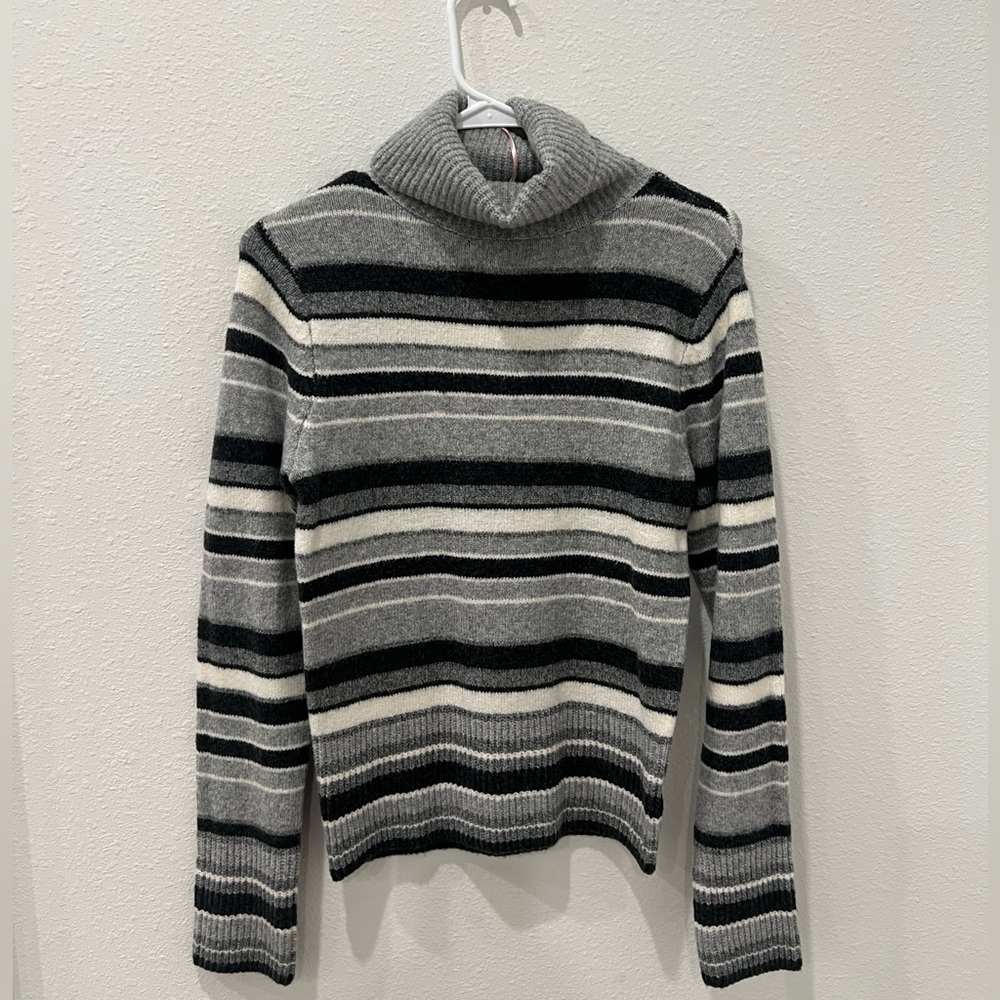 Striped Gray Turtleneck Sweater